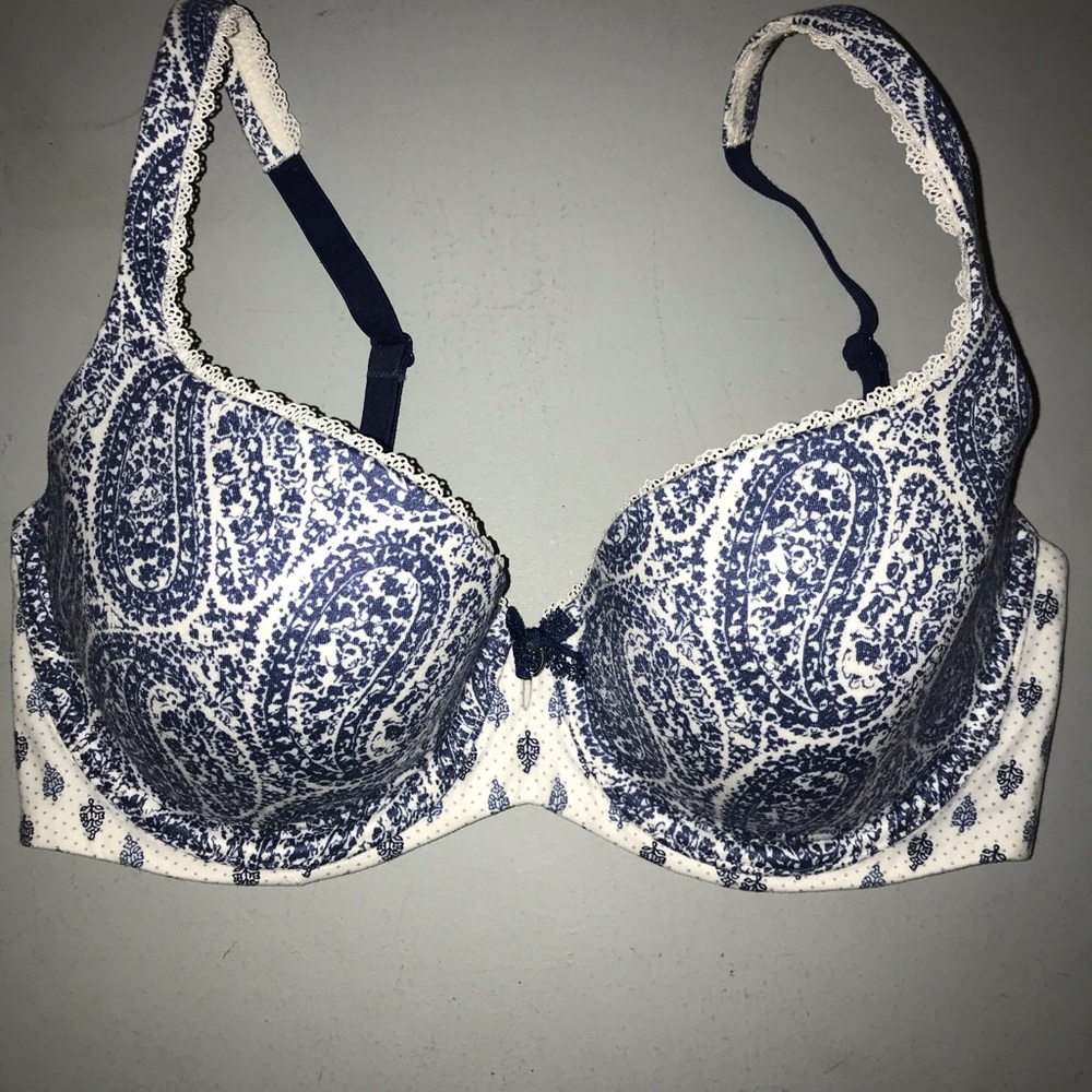 Blue and White Paisley VS Bra size 32DD